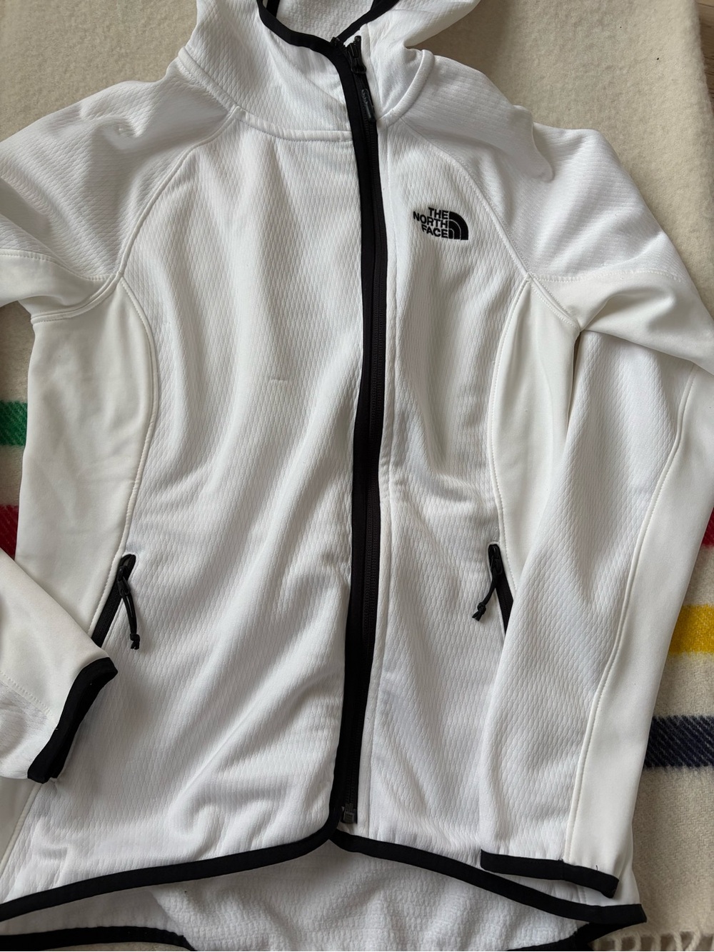 The North Face White Hooded Full-Zip Fleece with Black Trim